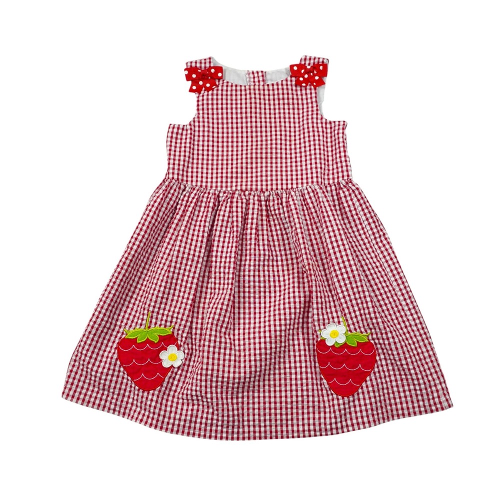Counting Daisies Girl's Size 6 Red Gingham Strawberry Applique Dress Cottagecore